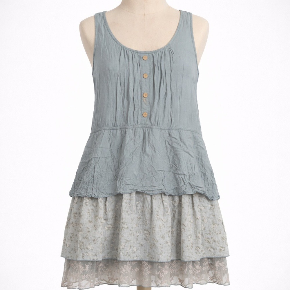 Boho Tiered Floral Button Tank Top Size M Blue‎ Cottagecore Prairie Granola SPOT